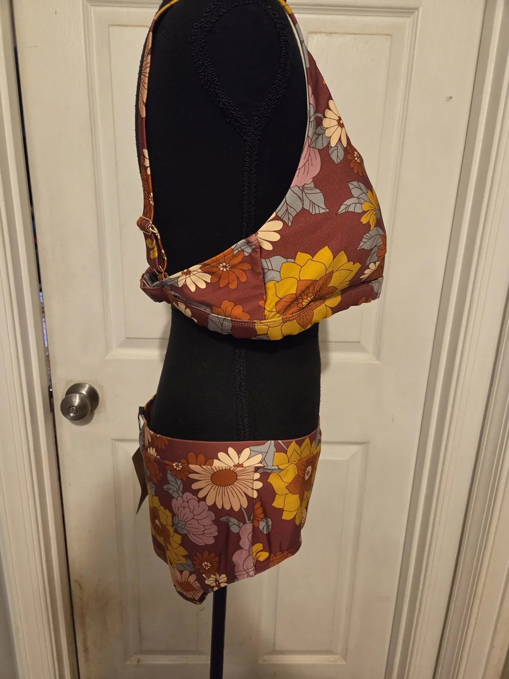 Retro Floral Two-Piece Bikini in Rust and Mustard